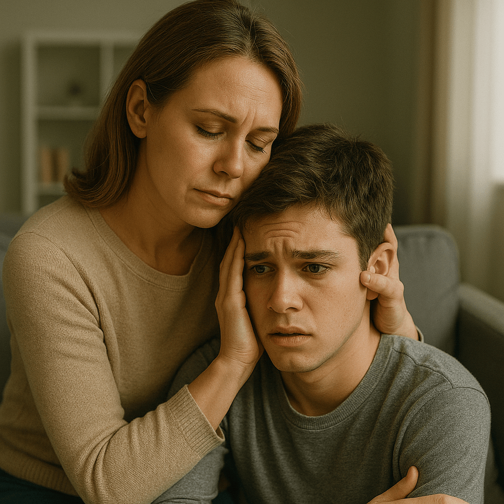 Le fils à maman porteur d'anxiété chronique pour que sa mère puisse être utile